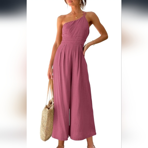 PrettyGarden Pants - Chic Pink Sleeveless Jumpsuit with Wide-Leg Design